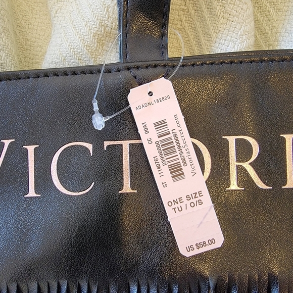 Victoria's Secret Limited Edition Black Faux Leather Flirty Fringe Tote Bag *NWT - Picture 4 of 7